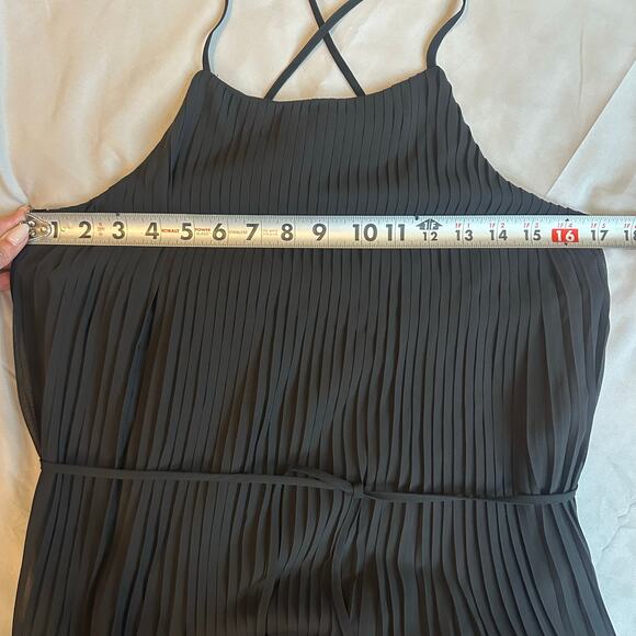 Sam Edelman Black Accordion Pleated, High Lo, Lined, Belted, Midi Dress- 2 - Picture 8 of 12